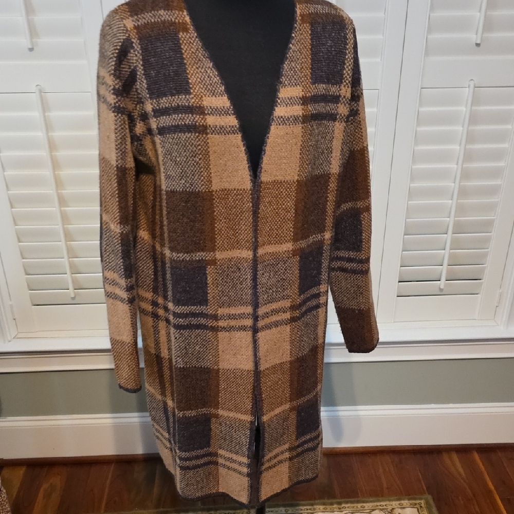 Fortune & Ivy Cozy Plaid Longline Cardigan